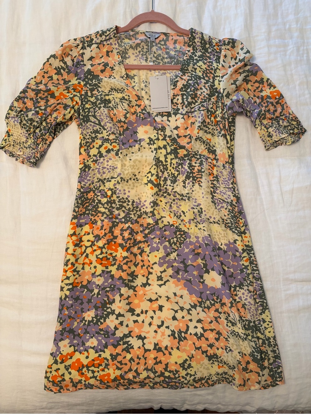 Rails Floral V-Neck Mini Dress in Cream, Lavender & Orange